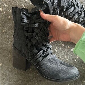Free People Black Lace Up Boots with Chunky Heel